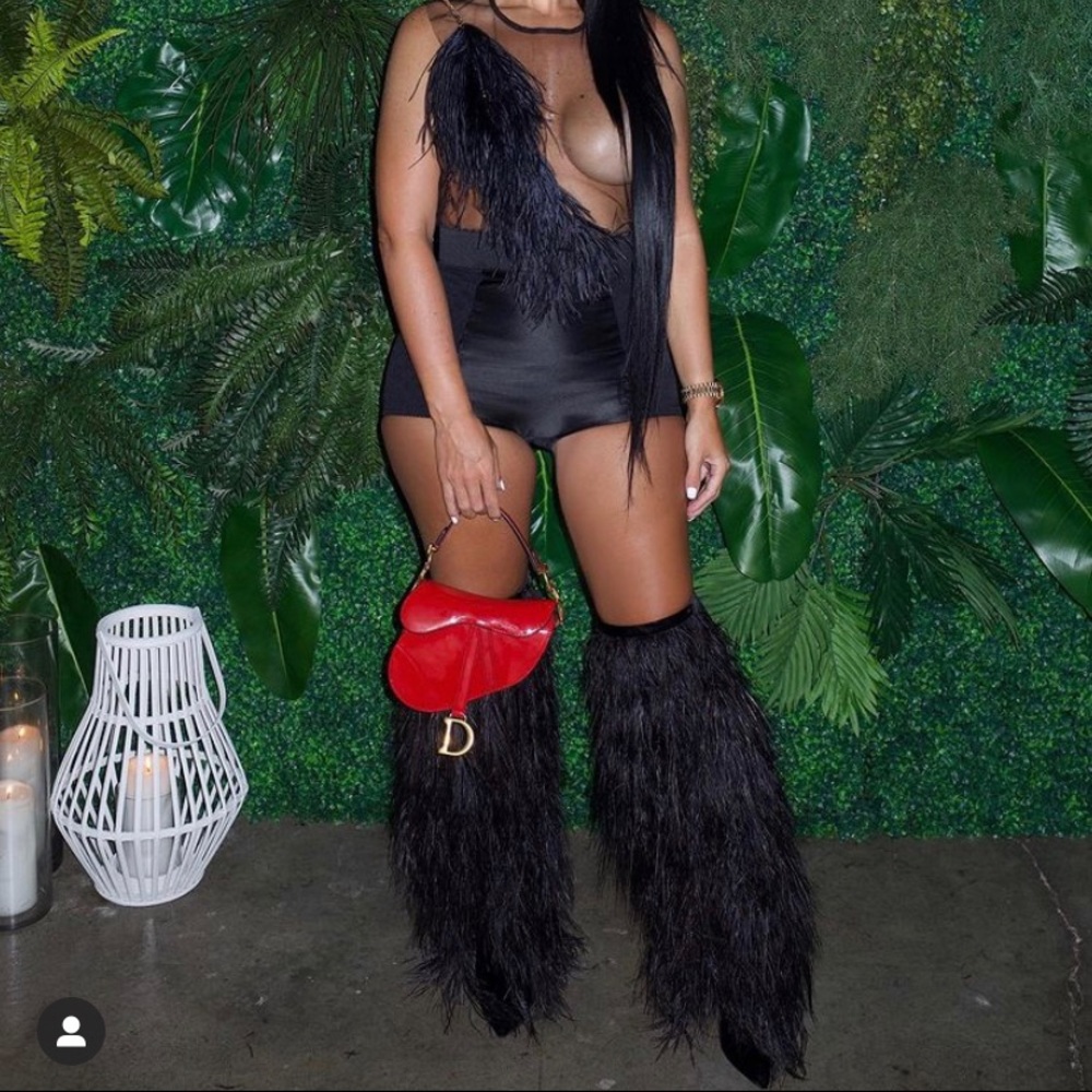 Black feather One piece -jumpsuit